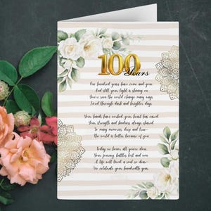 Regalo gioioso per il 100° compleanno, biglietto d'auguri per il decennio, poesia per il 100° compleanno, compleanno importante, download immediato