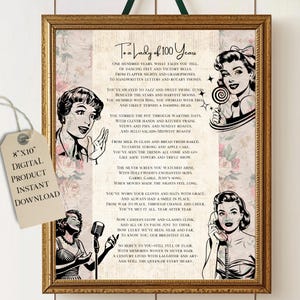 Poesia vintage per il 100° compleanno, splendido biglietto d'auguri per il 100° compleanno, regalo giocoso per il 100° compleanno, download immediato