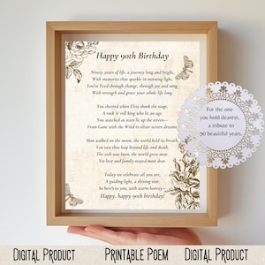 Vintage 90th Birthday poem, birthday poster, 90th birthday print, gift to grandparents, instant download
