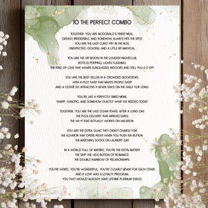 Gedicht für die Trauung, lustiges Hochzeitsgedicht, Hochzeitsplakat, einzigartiges Verlobungsgeschenk, sofortdownload