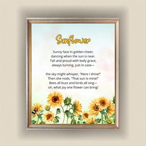 Poema do Girassol | Presente Digital de Girassol | Lembrança de Verão para Imprimir