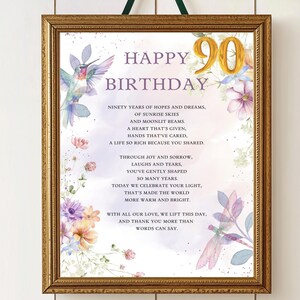 Delicioso poema de 90 cumpleaños, póster de cumpleaños importante, carta de 90 cumpleaños, regalo de 90 cumpleaños