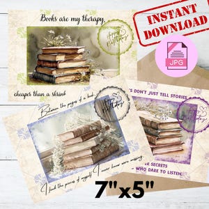 Cartes de poème d'anniversaire de bibliothécaire, félicitations d'anniversaire, lot de 3, téléchargement immédiat