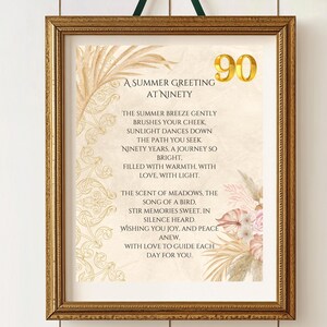 poème vintage du 90e anniversaire, impression d'anniversaire important, cadeau aux grands-parents, téléchargement numérique