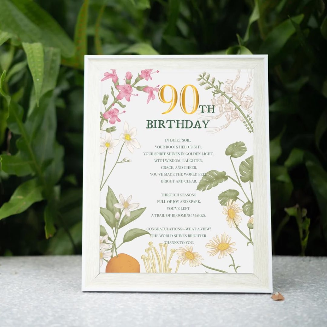 Blooming 90th Birthday Poem, Birthday Poster, 90th Birthday Letter ...