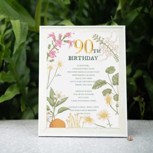 90er Geburtstagsgedicht, 90er Geburtstagsparty, druckbares Geschenk zum 90er Geburtstag, personalisiertes Geschenk