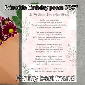 Birthday poem for my best friend | Printable Best Friend poem, Soul sisters gift, instant download
