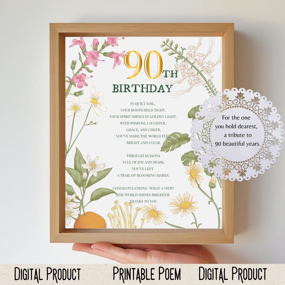 90th Birthday Poem, 90th Birthday Card/poster, Printable 90th Birthday ...