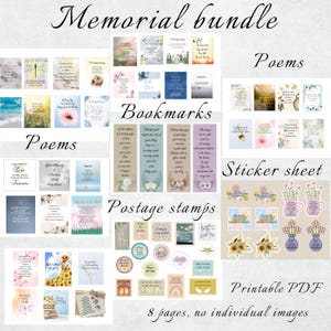Pack de scrapbooking poèmes commémoratifs : cartes, autocollants, timbres, signets, célébration de la vie