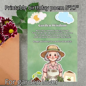 Birthday poem for Garden Fans | Printable gardening poem, Garden lovers, instant download