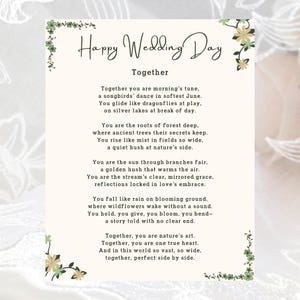 Poème de mariage sincère, carte de mariage, téléchargement immédiat, poème personnalisé