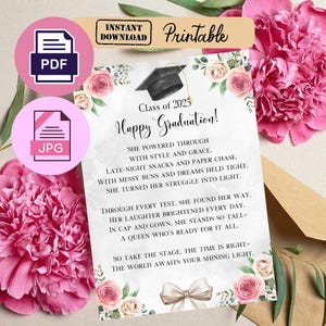 Poème de remise des diplômes, cadeau de remise des diplômes imprimable, carte de fin d'études pour elle, promotion 2025, téléchargement immédiat
