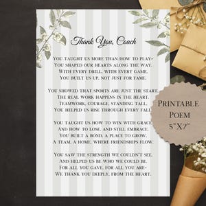 Poema de agradecimento ao treinador, Cartão de agradecimento ao treinador, Cartão de poema para impressão, Download instantâneo