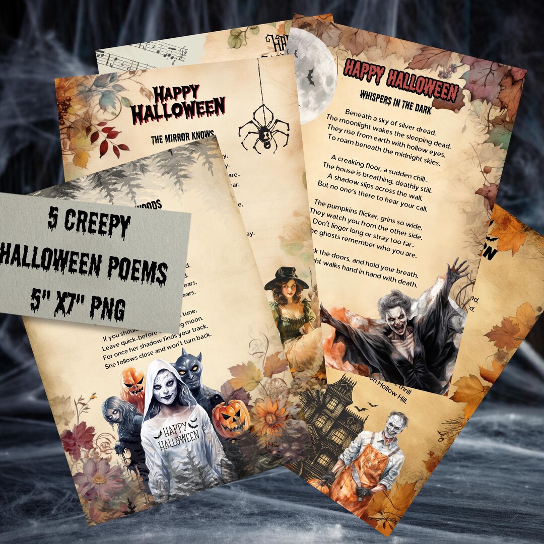 Creepy Halloween Poems, Printable Party Favors Halloween Cards
