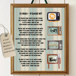 Vrolijke 70e verjaardagscadeau, 70 jaar kaart, mijlpaal verjaardagsgedicht, instant download