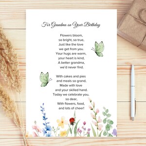 Lindo poema de aniversário para a avó | Cartão para a avó | Presente para a avó, download instantâneo