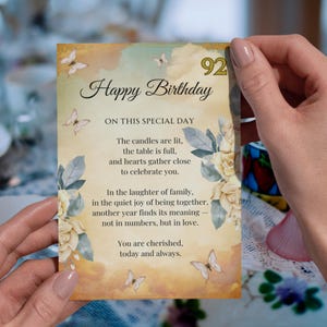 Vintage 92nd Birthday Poem, Gift for 92nd Birthday, Printable Happy 92nd Birthday, Instant Download