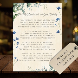 Poema de aniversário para o tio | Cartão de aniversário para meu querido tio | Presente exclusivo para o tio, download instantâneo