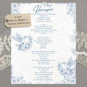 Emotionales Kolibri-Gedicht, tröstendes Gedicht, ermächtigendes Gedicht, Kolibri-Wandkunst, druckbares Gedicht