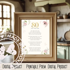 Joyful 80th Birthday poem, birthday poster, 80th birthday gift, gift to grandparents, digital download, personalized poem