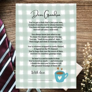 Poema para el abuelo, tarjeta para el abuelo, regalo para el día de los abuelos, poema para el día del padre, descarga instantánea