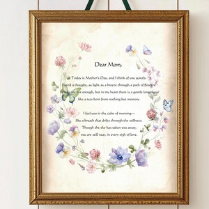 Para mi mamá en el cielo, un regalo para mamá. Poema del Día de la Madre. Carta para mamá, poema de recuerdo.