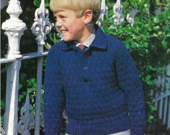 1970s Kids Knitted Raglan Sweater Pattern: Textured Button Jumper (PDF Pattern)