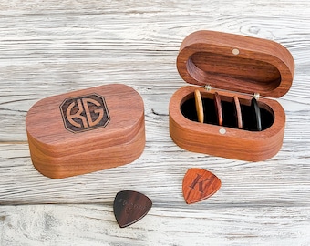 Personalized Wooden Guitar Pick Holder Box, Birthday Gift