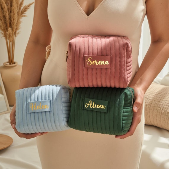 Personalized Velvet Makeup Bag, Bridesmaid Gift, Custom Toiletry Bag