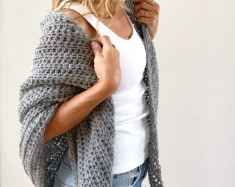 Triangle Wrap Shawl | Scarf | Fall Fashion | Boho | Gray Black Oatmeal | FREE SHIPPING