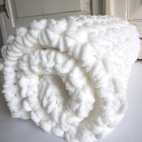 Plush Baby Blanket | Handmade | White | Crochet | Squishy | Super Soft | Chunky Knit | Gender Neutral | Modern Nursery Decor