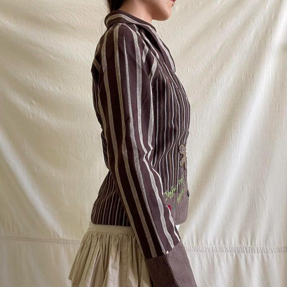 Rare Brown Mori Artisan Patchwork Striped Jacket … - image 4