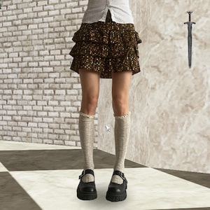 Choco Brown and Orange Floral Ruffled Rara Mini Skirt