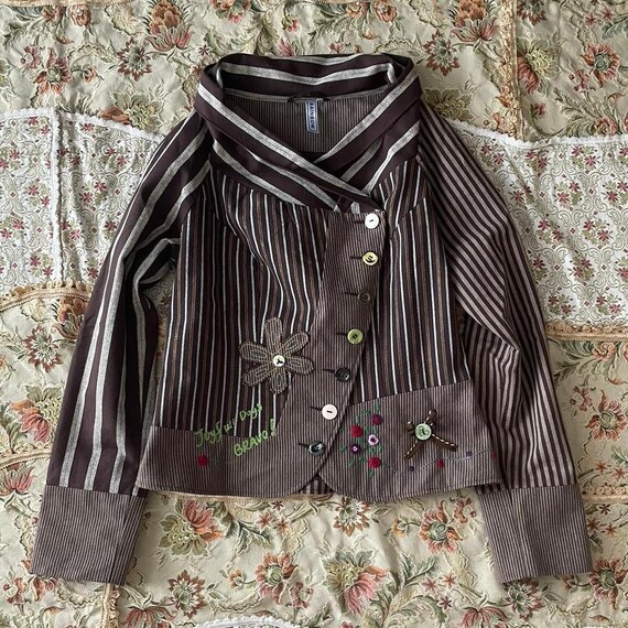 Rare Brown Mori Artisan Patchwork Striped Jacket … - image 8