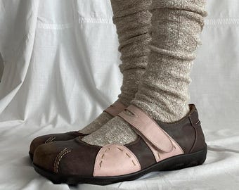 Brown Pink Patchwork Mary Jane Flats  |  Comfortable Girly Walking Shoes  |  EU 42