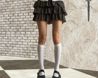 Grijze Mori Kei Rara-rok - gelaagde jersey minirok met ruches - XS