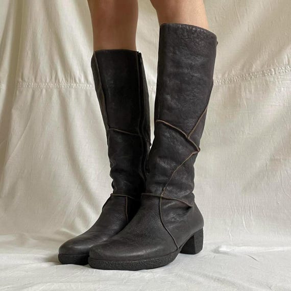 EU39.5 Dark Grey Leather Patchwork Knee Boots by Think!