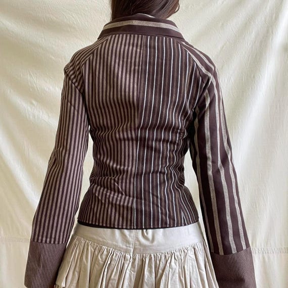 Rare Brown Mori Artisan Patchwork Striped Jacket … - image 3