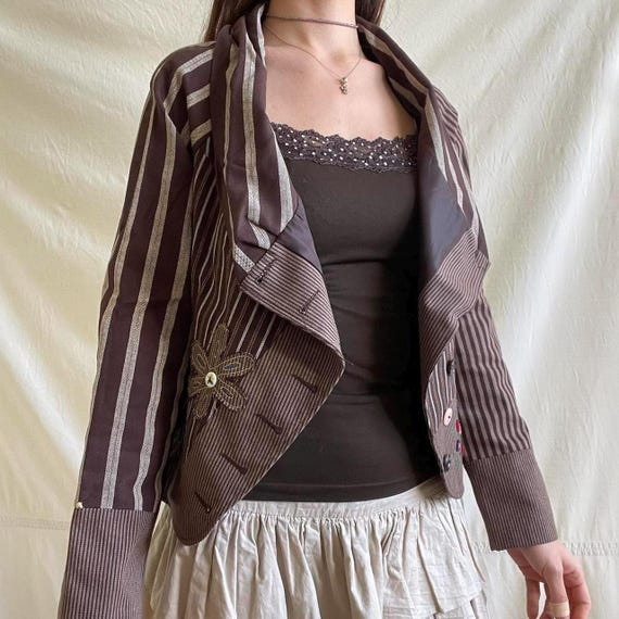 Rare Brown Mori Artisan Patchwork Striped Jacket … - image 7
