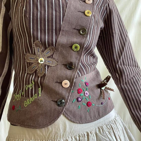 Rare Brown Mori Artisan Patchwork Striped Jacket … - image 5