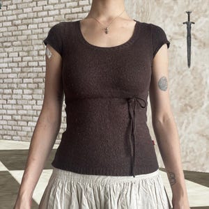 Rosita Brown Drawstring Knit Top  |  Wool Mohair Blend  |  XS