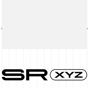May include: Black and white logo with the text "SR" and "XYZ" in a rounded rectangle.