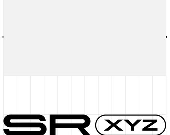 May include: Black and white logo with the text "SR" and "XYZ" in a rounded rectangle.