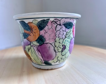 Vintage New England Pottery vegetable pattern ceramic planter small