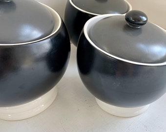 Phaltzgraff Pottery 3 Piece Mystic Round Orb Black and Gray Canister Set