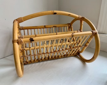 Vintage bamboo magazine rack tiki style mid century