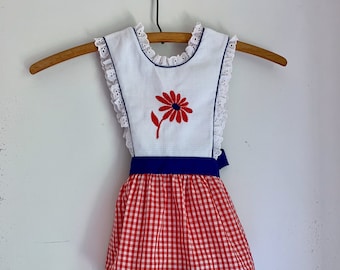 Vintage girls apron dress 2t red white and blue