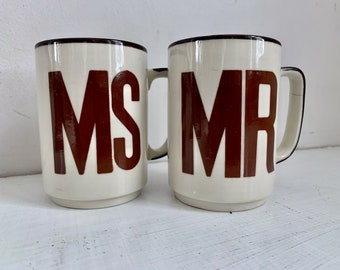 Vintage mugs mr and ms wedding gift couple gift tan and brown