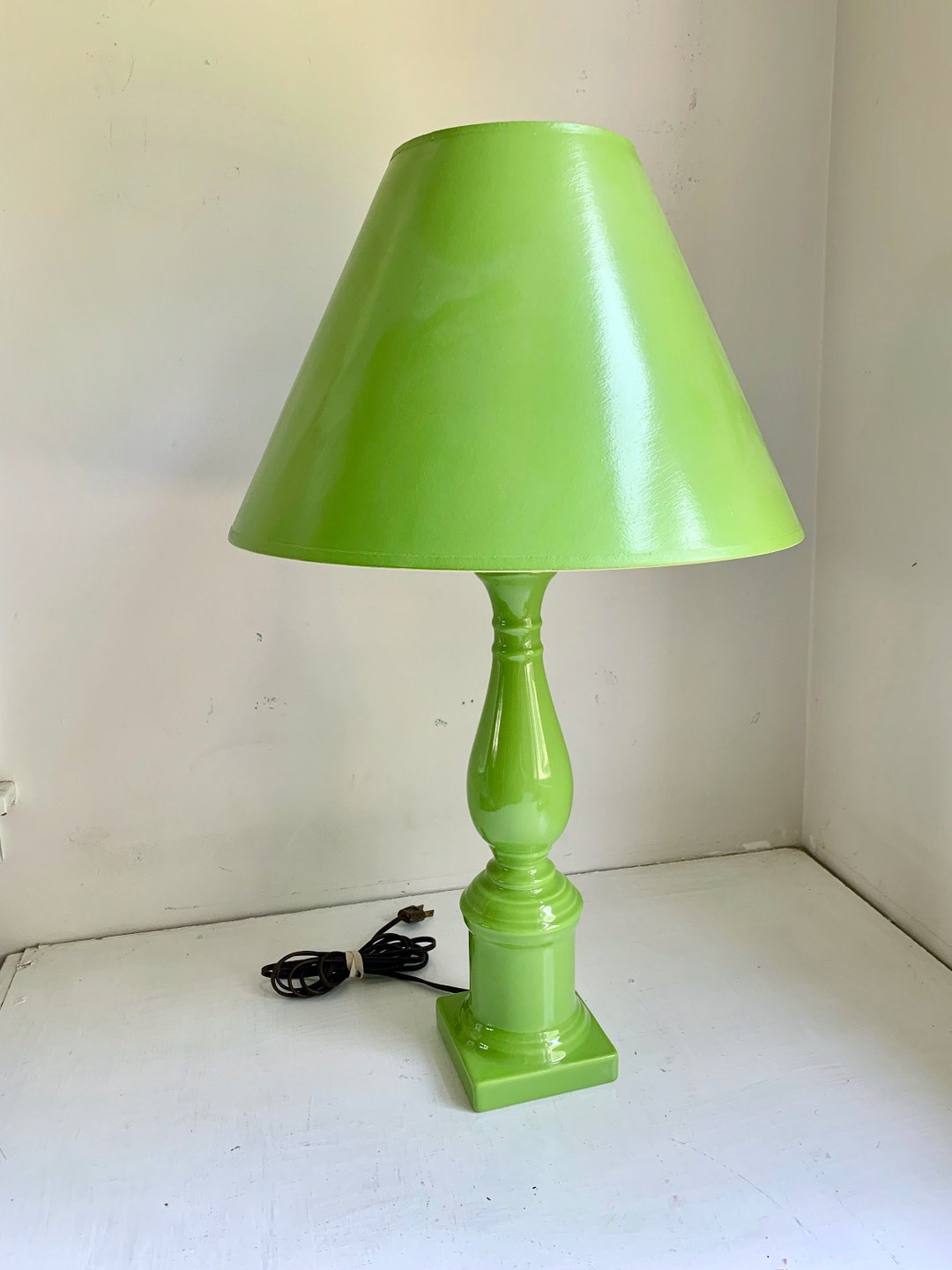 Vintage Green Ceramic Lamp With Green Shade Decorator Etsy