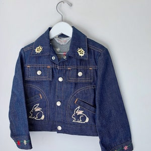 Vintage TownCraft Denim Jacket 4t embroidered with pigs and bunnies